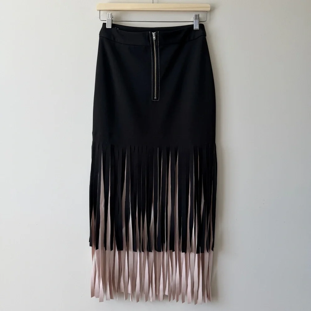 Black and Beige Fringe Skirt - Picture 2 of 5